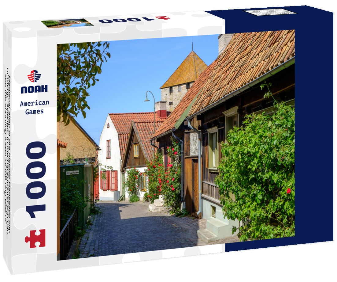 Noah Jigsaw Puzzle Medieval alley in the historic Hanseatic city of Visby, Sweden. In the background you can see the shooting tower of the ring wall of Visby, a UNESCO World Heritage Site 1000 pieces