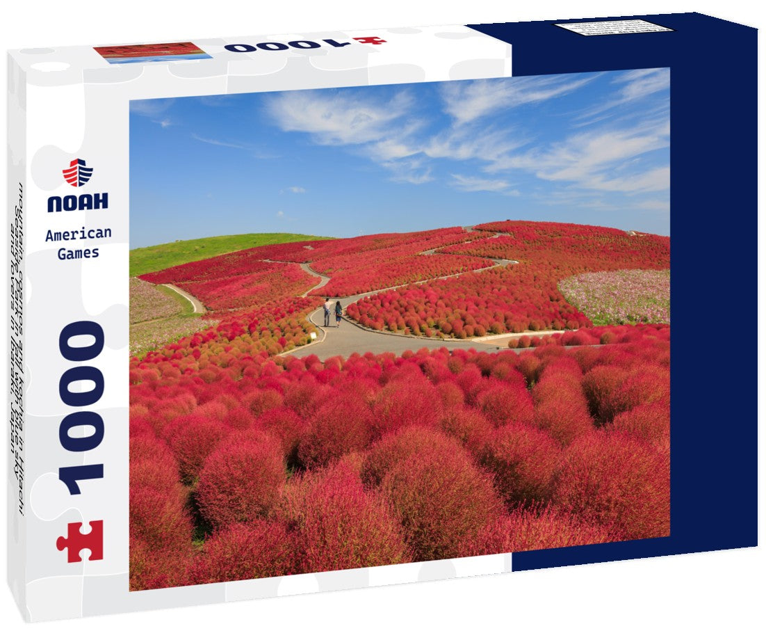 Noah Jigsaw Puzzle mountain, cosmos and kochia in Hitachi Seaside Park in fall with blue sky and lovers in Ibaraki, Japan 1000 pieces