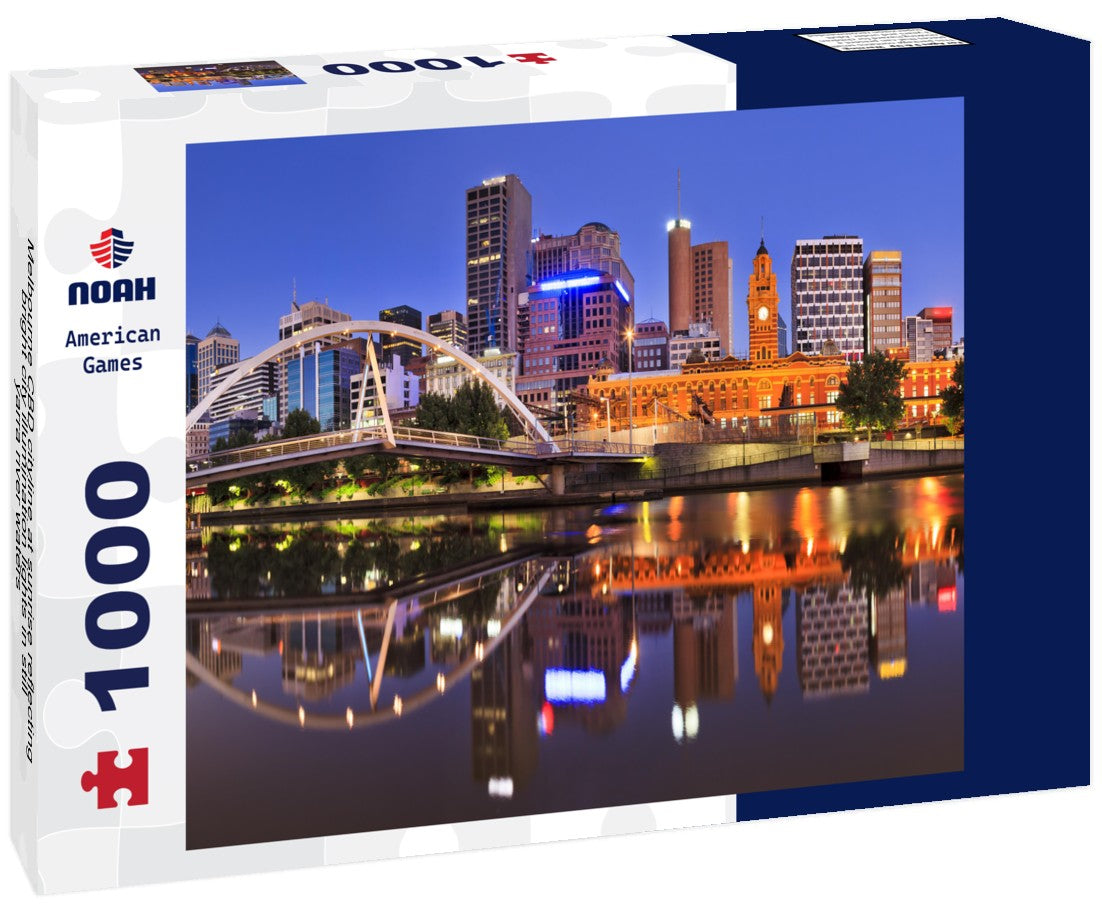 Noah Jigsaw Puzzle Melbourne CBD cityline at sunrise reflecting bright city illumination lights in still yarra river waters 1000 pieces