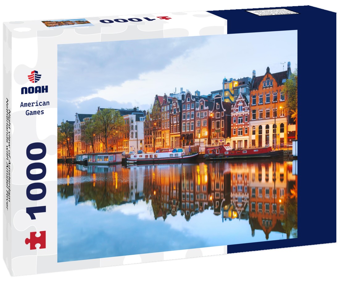 Noah Jigsaw Puzzle Night view of Amsterdam, Netherlands with Amstel River 1000 pieces