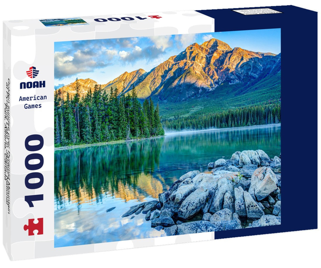 Noah Jigsaw Puzzle Golden sunrise over Pyramid Mountain at Pyramid Lake in Jasper National Park, Alberta, Canada 1000 pieces