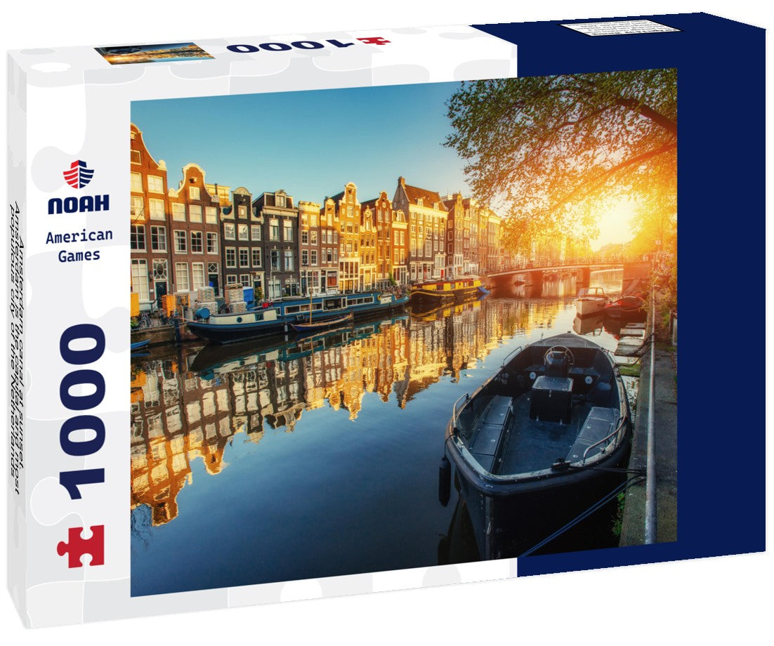 Noah Jigsaw Puzzle Amsterdam canal at sunset. Amsterdam is the capital and most populous city of the Netherlands 1000 pieces
