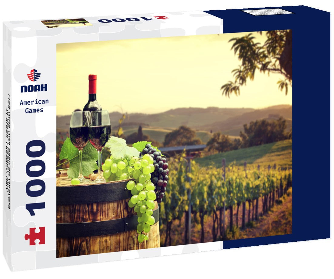 Noah Jigsaw Puzzle Red wine with cask on vineyard in green Tuscany, Italy 1000 pieces