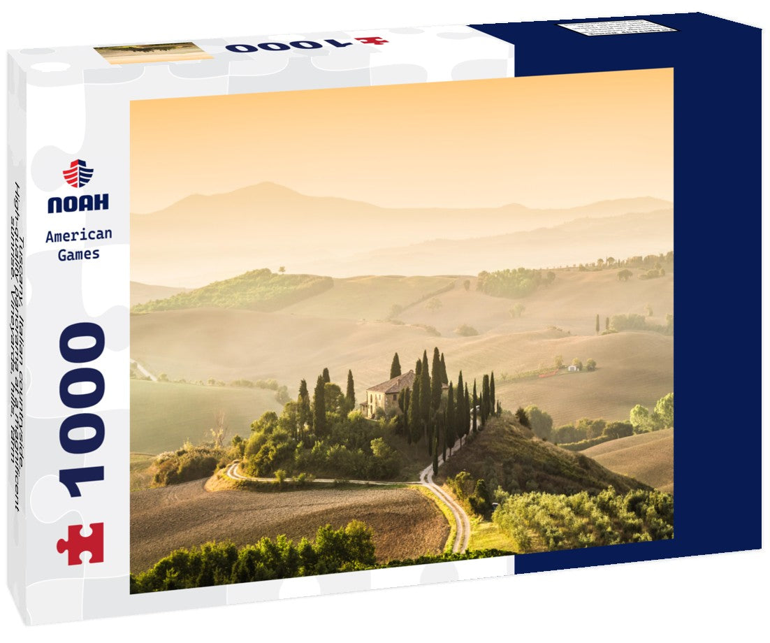 Noah Jigsaw Puzzle Tuscany, Italian countryside. High-quality panorama at a magnificent sunrise. Vineyards, hills, farm 1000 pieces