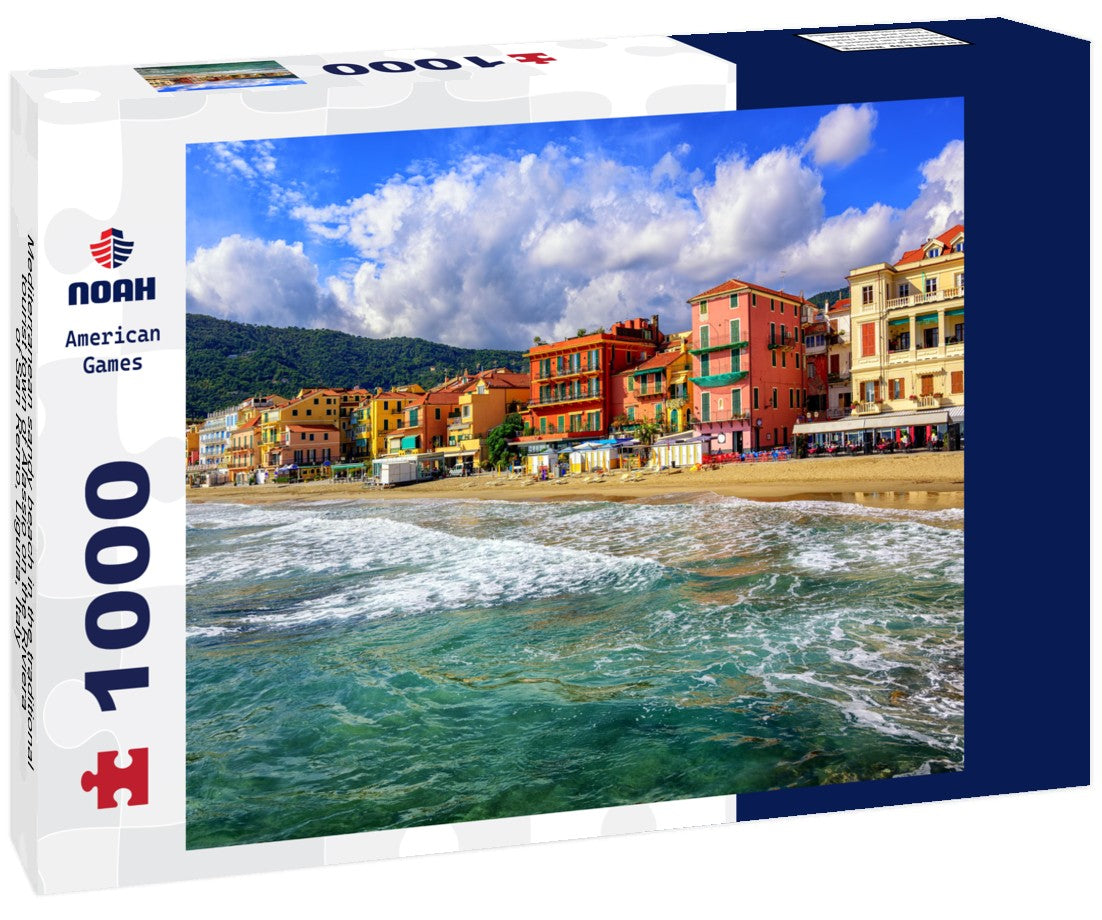 Noah Jigsaw Puzzle Mediterranean sandy beach in the traditional tourist town of Alassio on the Riviera of San Remo, Liguria, Italy 1000 pieces
