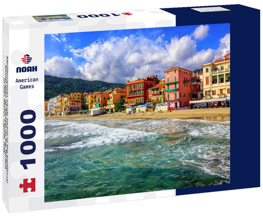 Noah Jigsaw Puzzle Mediterranean sandy beach in the traditional tourist town of Alassio on the Riviera of San Remo, Liguria, Italy 1000 pieces