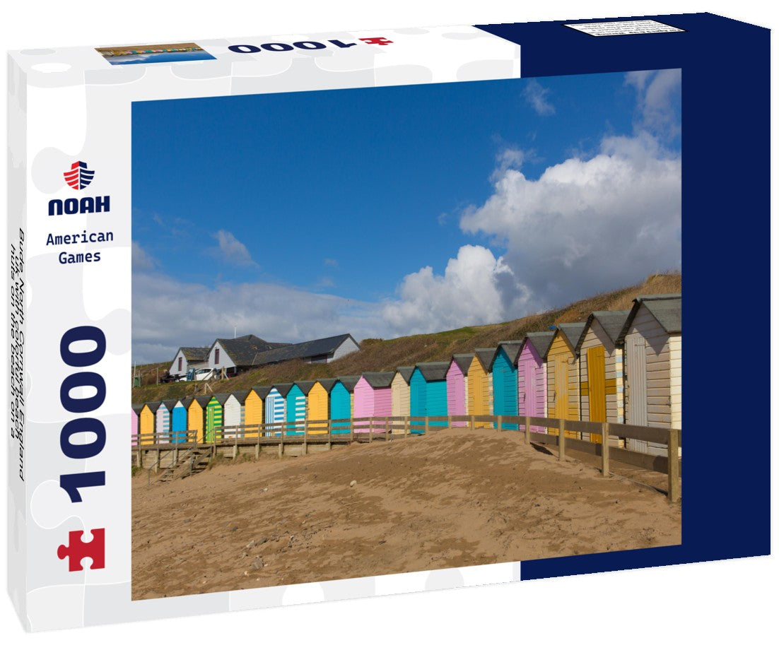 Noah Jigsaw Puzzle Bude North Cornwall England uk with colorful beach huts on the beach on a beautiful day 1000 pieces