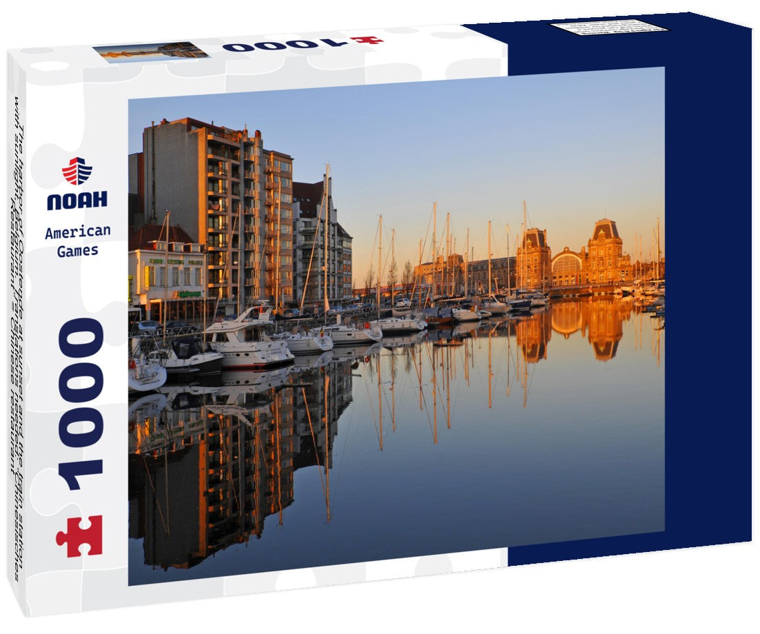 Noah Jigsaw Puzzle The harbor of Oostende at sunset and the train station with sunlight, Belgium. Translations needed: “Chinesisches Restaurant” = Chinese restaurant 1000 pieces