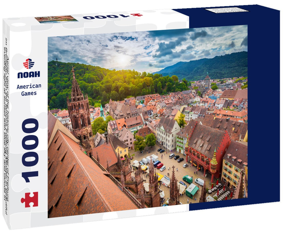 Noah Jigsaw Puzzle Aerial view of the historic city center of Freiburg im Breisgau from the famous Freiburg Minster in beautiful evening light at sunset with blue sky and clouds in summer, Baden-Württemberg, Germany 1000 pieces