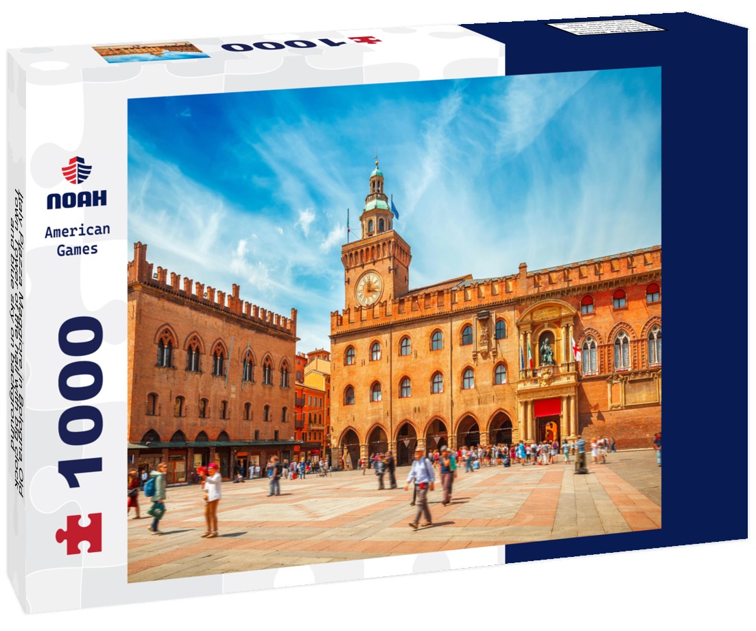 Noah Jigsaw Puzzle Italy Piazza Maggiore in Bologna Old Town Tower of the hall with big clock and blue sky on background 1000 pieces