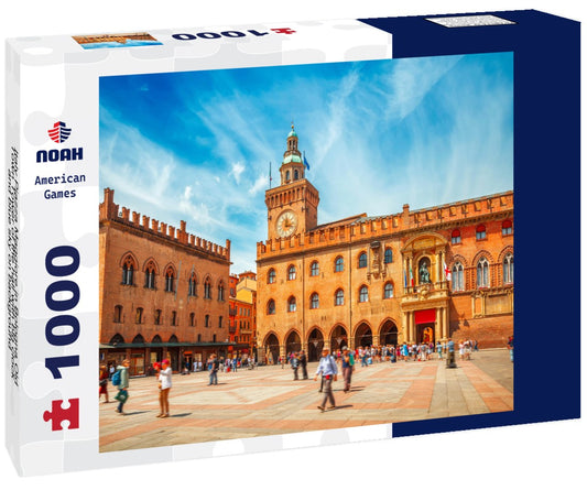 Noah Jigsaw Puzzle Italy Piazza Maggiore in Bologna Old Town Tower of the hall with big clock and blue sky on background 1000 pieces