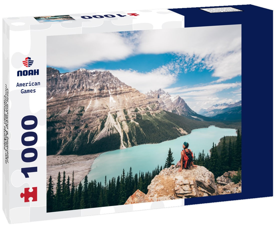 Noah Jigsaw Puzzle Girls enjoying a beautiful mountain lake. Peyto Lake, Canadian Rockies, Alberta, Canada 1000 pieces