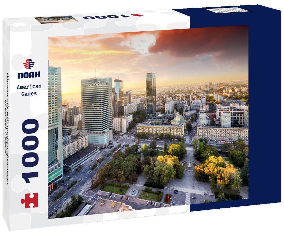 Noah Jigsaw Puzzle Warsaw city with modern skyscraper at sunset, Poland 1000 pieces