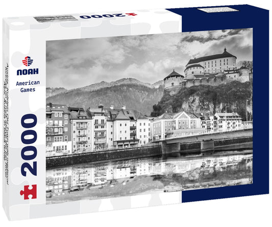 Noah Jigsaw Puzzle Austria, Kufstein Old Town with medieval fortress on a rock above the Inn River, Alps, Austria in black white 2000 pieces