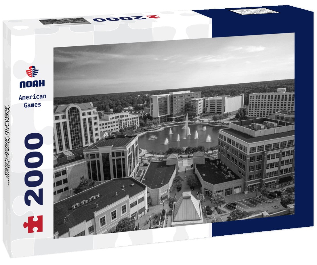 Noah Jigsaw Puzzle Newport News, Virginia, USA city center from above in black white 2000 pieces