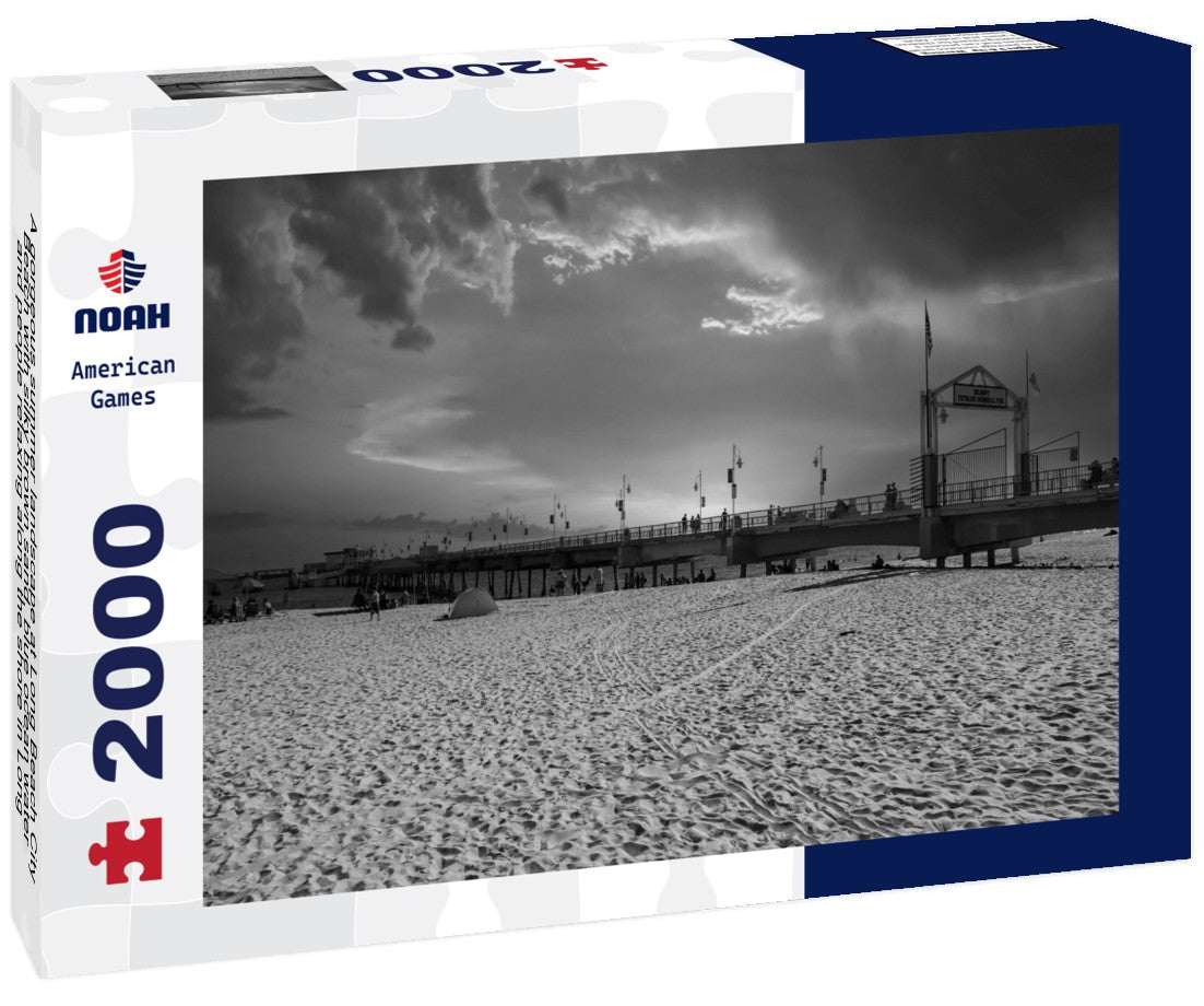 Noah Jigsaw Puzzle A gorgeous summer landscape at Long Beach City Beach with silky brown sand, blue ocean water and people relaxing along the shore in Long Beach California USA in black white 2000 pieces