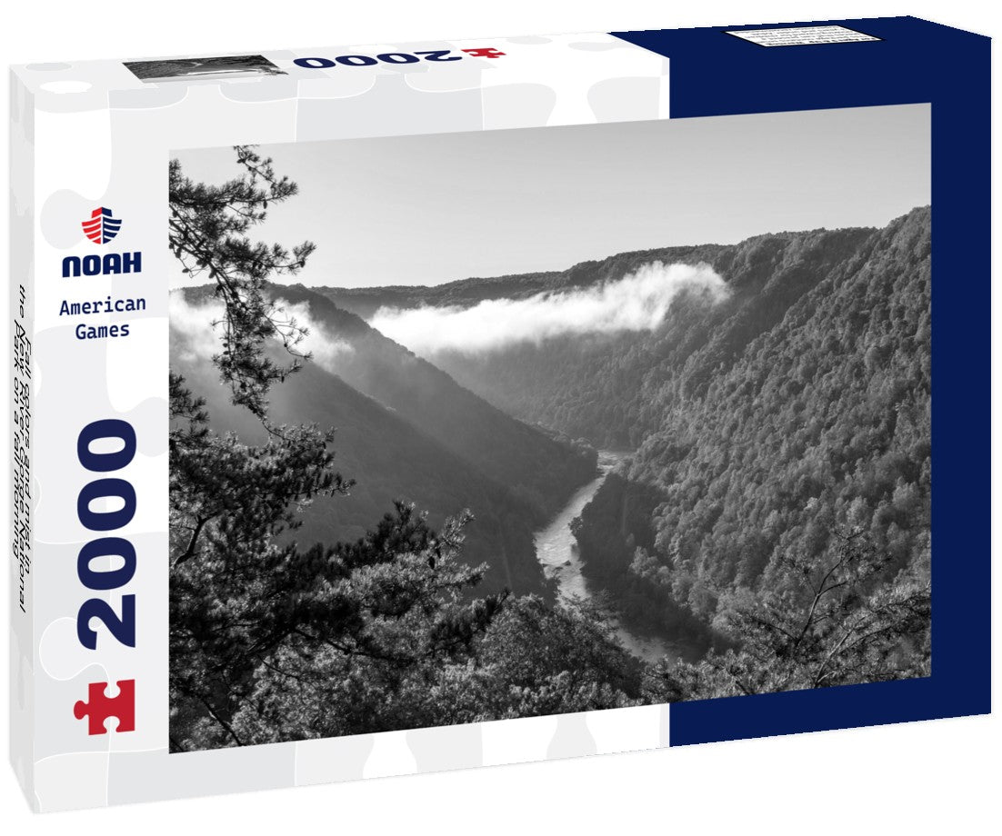 Noah Jigsaw Puzzle Fall colors and mist in the New River Gorge National Park on a fall morning in black white 2000 pieces