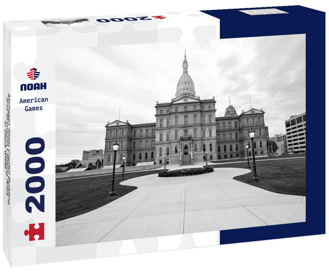 Noah Jigsaw Puzzle Michigan State Capitol Building and Surround Lansing Area in black white 2000 pieces