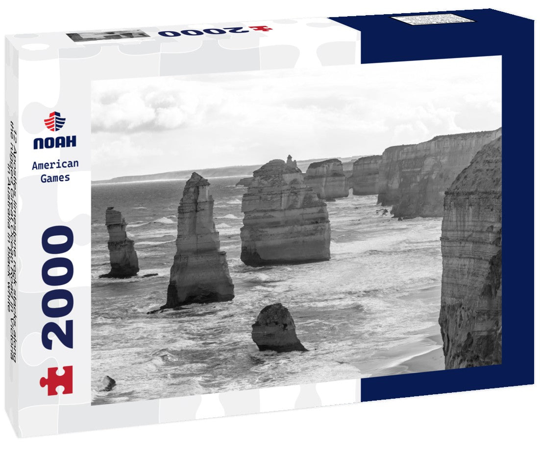 Noah Jigsaw Puzzle 12 Apostles limestone rock stacks along the rugged Great Ocean Road in Victoria in Australia in black white 2000 pieces