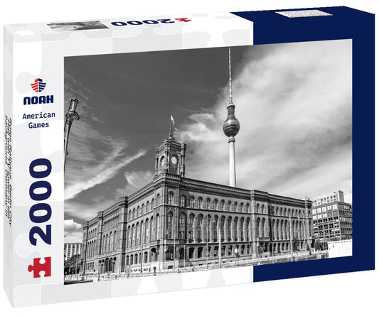 Noah Jigsaw Puzzle Rotes Rathaus, Berlin City Hall with TV tower in the background, Germany in black white 2000 pieces