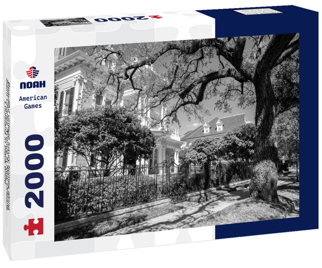 Noah Jigsaw Puzzle Beautiful vintage luxury homes along Saint Charles Avenue in New Orleans, Louisiana in black white 2000 pieces