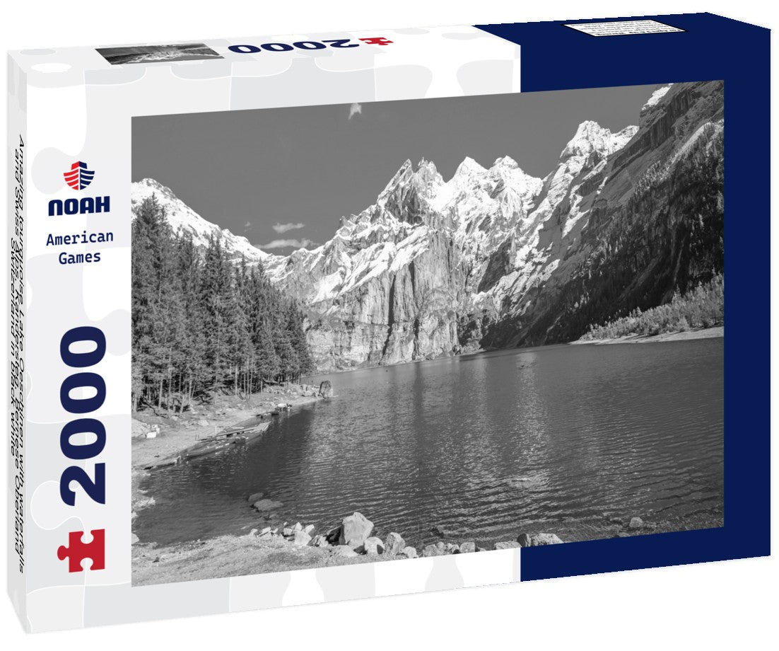 Noah Jigsaw Puzzle Amazing tourquoise Lake Oeschinen with waterfalls and Swiss Alps, Kandersteg, Bernese Oberland, Switzerland in black white 2000 pieces