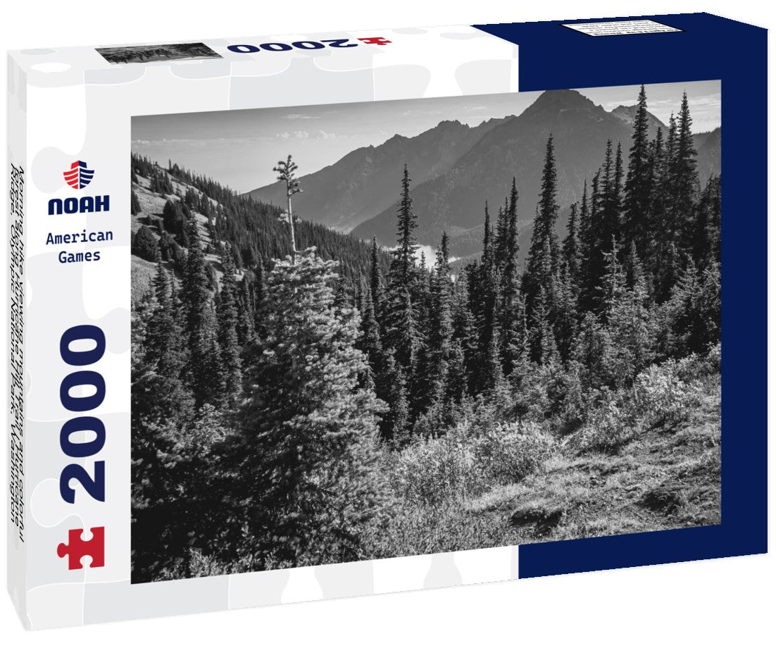 Noah Jigsaw Puzzle Morning hike viewing mountains and colorful forest along Hurricane Hill Trail | Hurricane Ridge, Olympic National Park, Washington, USA in black white 2000 pieces