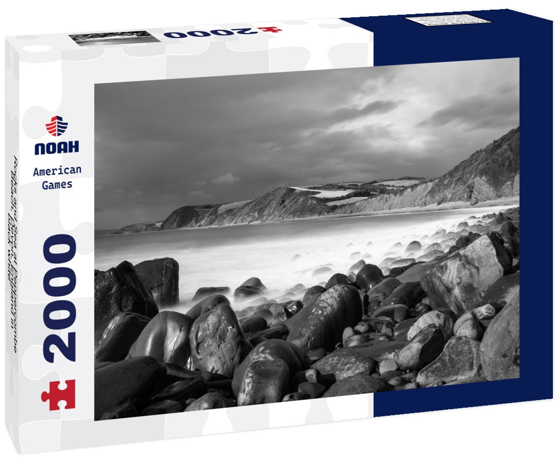 Noah Jigsaw Puzzle Rocks and Sea at Peppercombe Beach, Devon, England in black white 2000 pieces