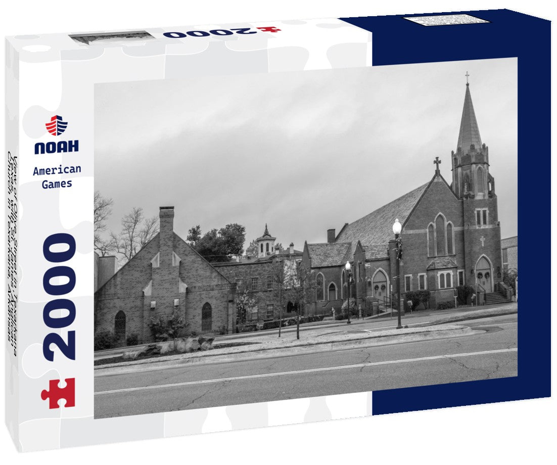 Noah Jigsaw Puzzle View of Olive Street in Texarkana, Texas, with St. James' Anglican Church in Texarkana, Arkansas, USA in black white 2000 pieces