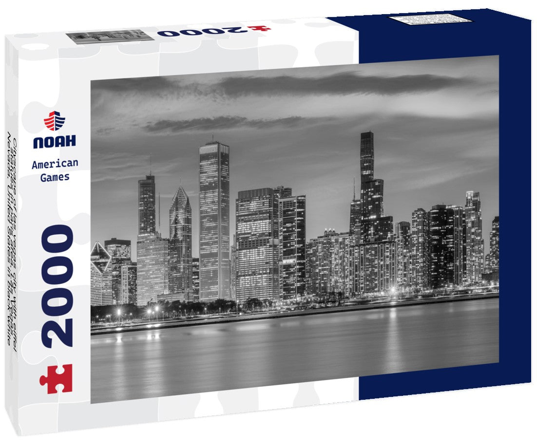 Noah Jigsaw Puzzle Cityscape of las vegas city with eiffel statues in paris area, Las Vegas, Nevada, United States in black white 2000 pieces