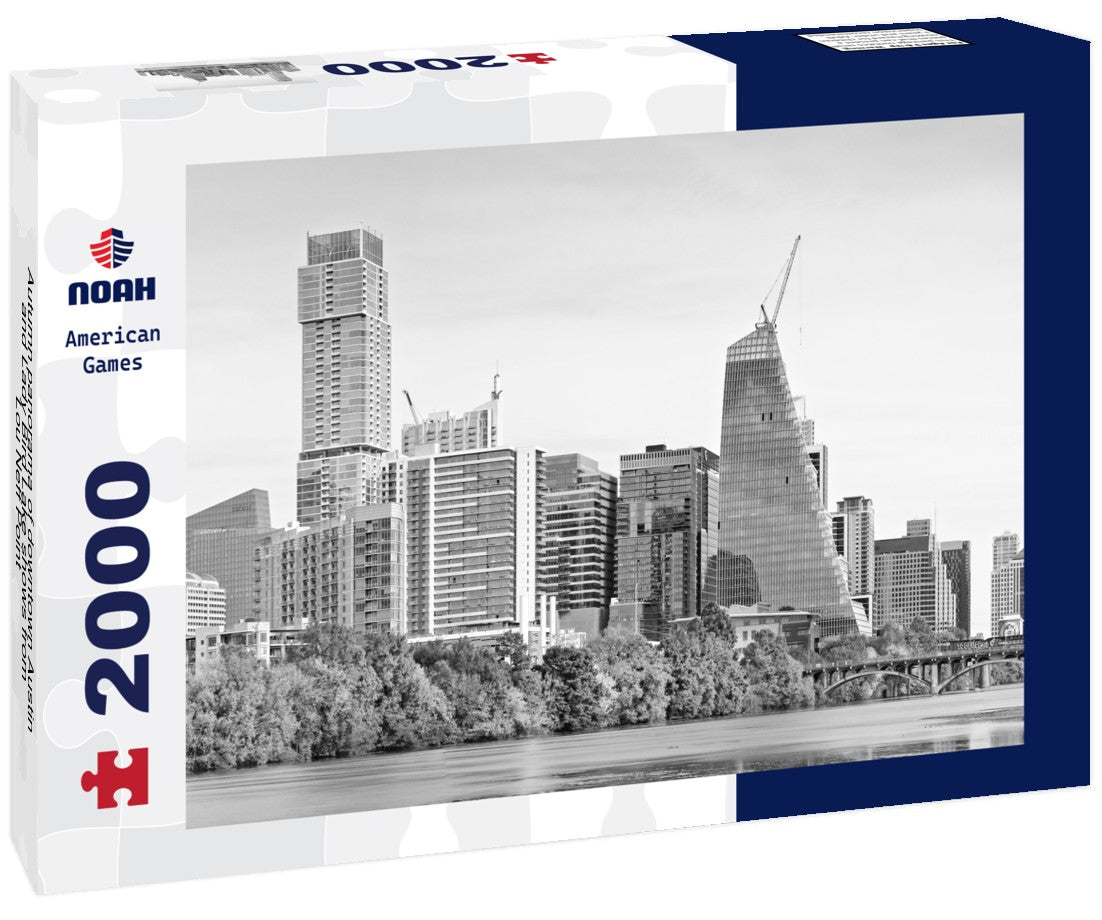 Noah Jigsaw Puzzle Autumn panorama of downtown Austin and Lady Bird Lake shows from Lou Neff Point - Zilker Park Austin in black white 2000 pieces