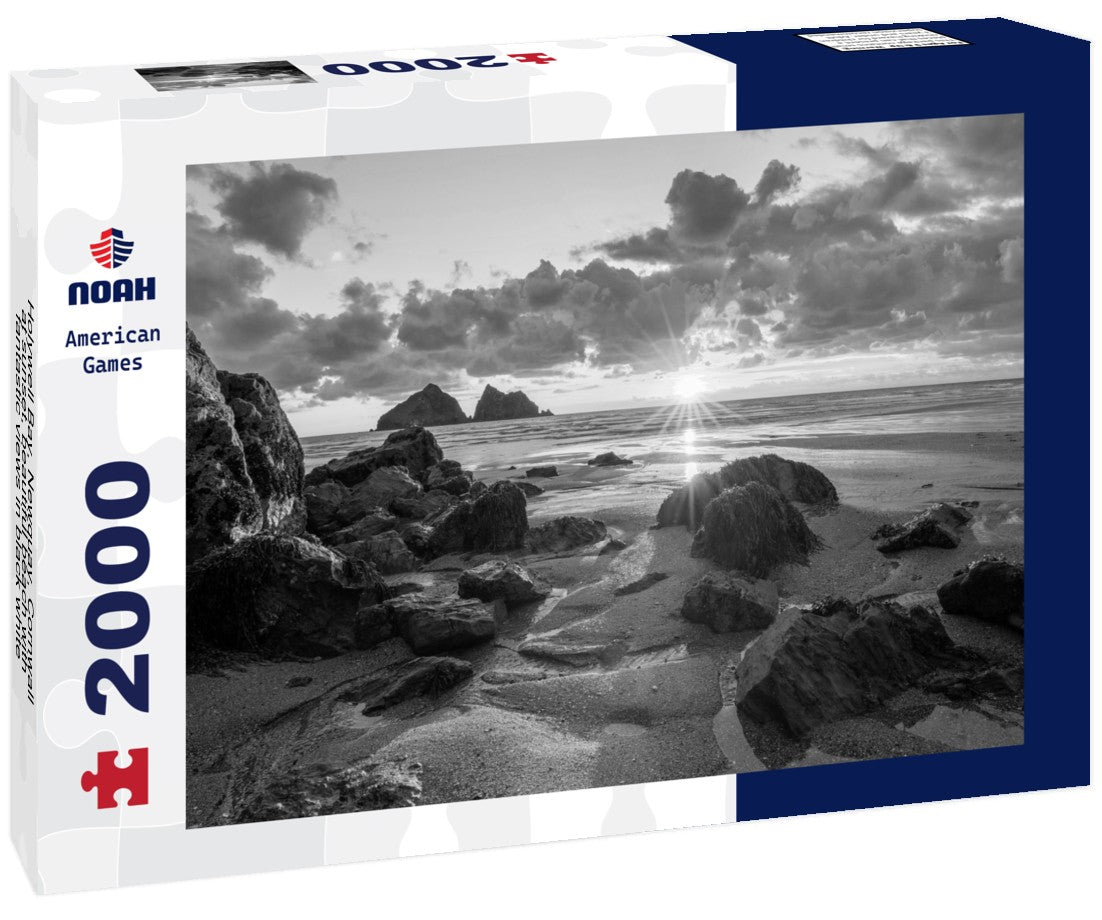 Noah Jigsaw Puzzle Holywell Bay, Newquay, Cornwall at sunset, beautiful beach with fantastic views in black white 2000 pieces