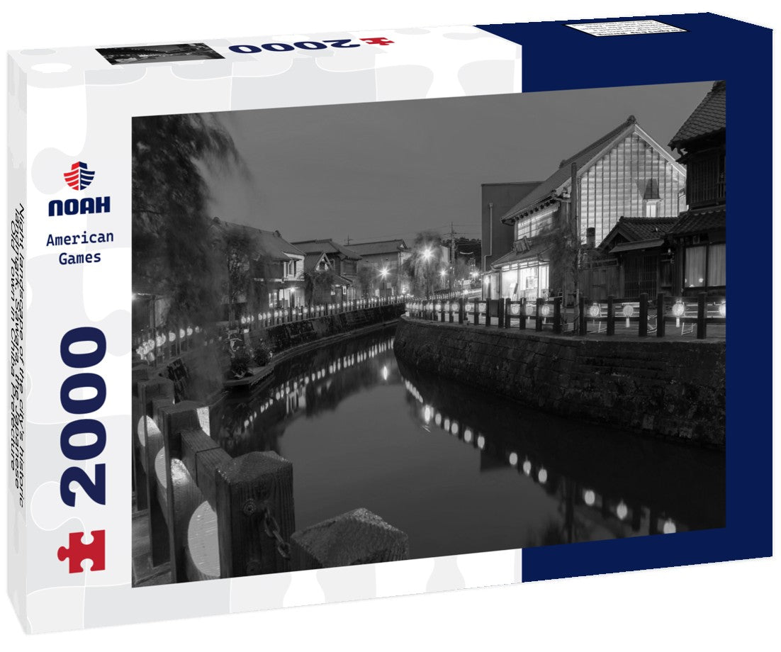 Noah Jigsaw Puzzle Night landscape of the city's historic landmark, Sawara, the Japanese Old Town in Chiba Prefecture, Japan in black white 2000 pieces