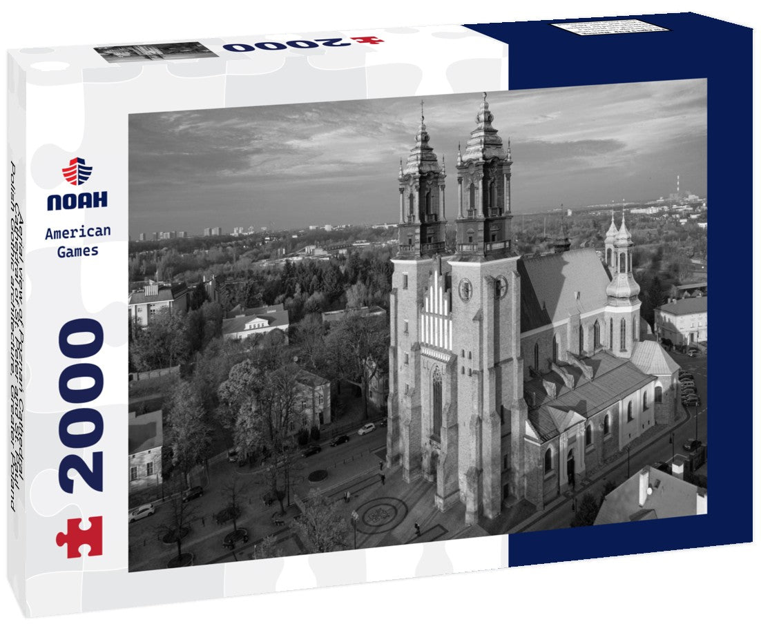Noah Jigsaw Puzzle Aerial view of Poznan Cathedral - Cathedral of St. Peter and St. Paul, Polish Gothic architecture, Greater Poland in black white 2000 pieces