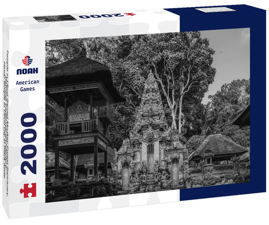 Noah Jigsaw Puzzle Temple in Ubud Sacred Monkey Forest Sanctuary. Balinese traditional architecture, Hindu temple in Ubud city in black white 2000 pieces