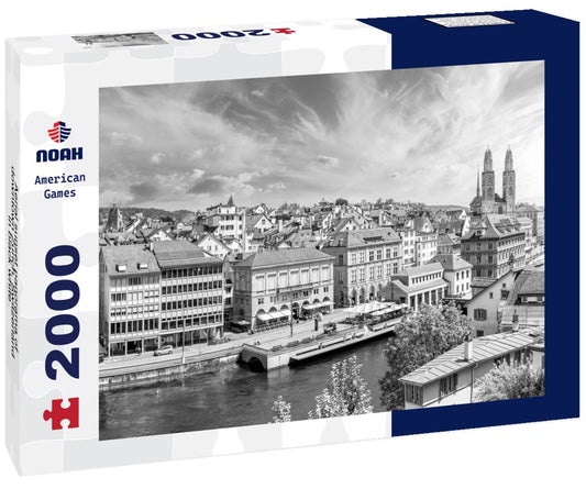 Noah Jigsaw Puzzle Aerial sunset panorama of downtown Zurich, Switzerland in black white 2000 pieces
