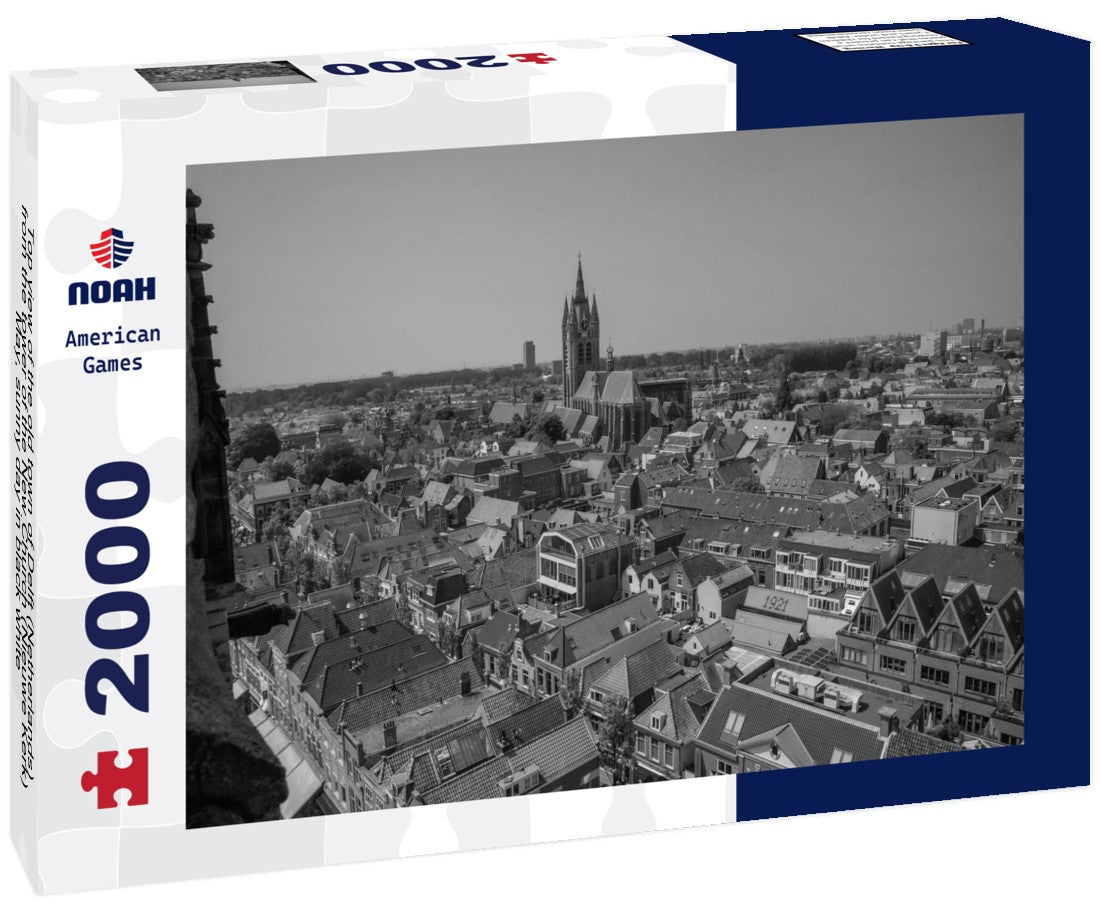 Noah Jigsaw Puzzle Top view of the old town of Delft (Netherlands) from the tower of the New Church (Nieuwe Kerk), May, sunny day in black white 2000 pieces