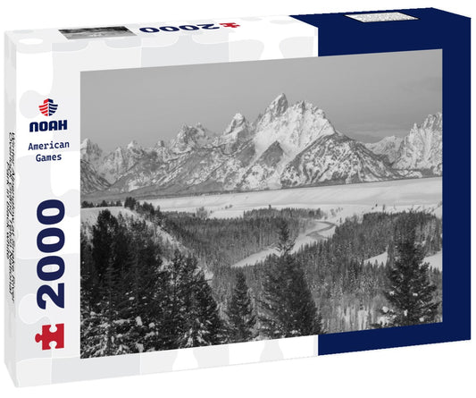 Noah Jigsaw Puzzle Winter Alpenglow at Snake River Overlook Grand Teton National Park in black white 2000 pieces