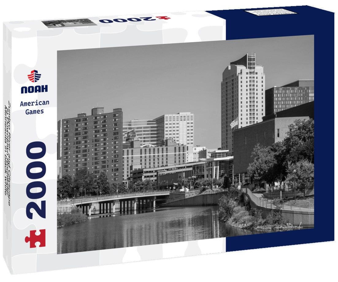 Noah Jigsaw Puzzle Zumbro River and Cityscape in Downtown Rochester, Minnesota in black white 2000 pieces