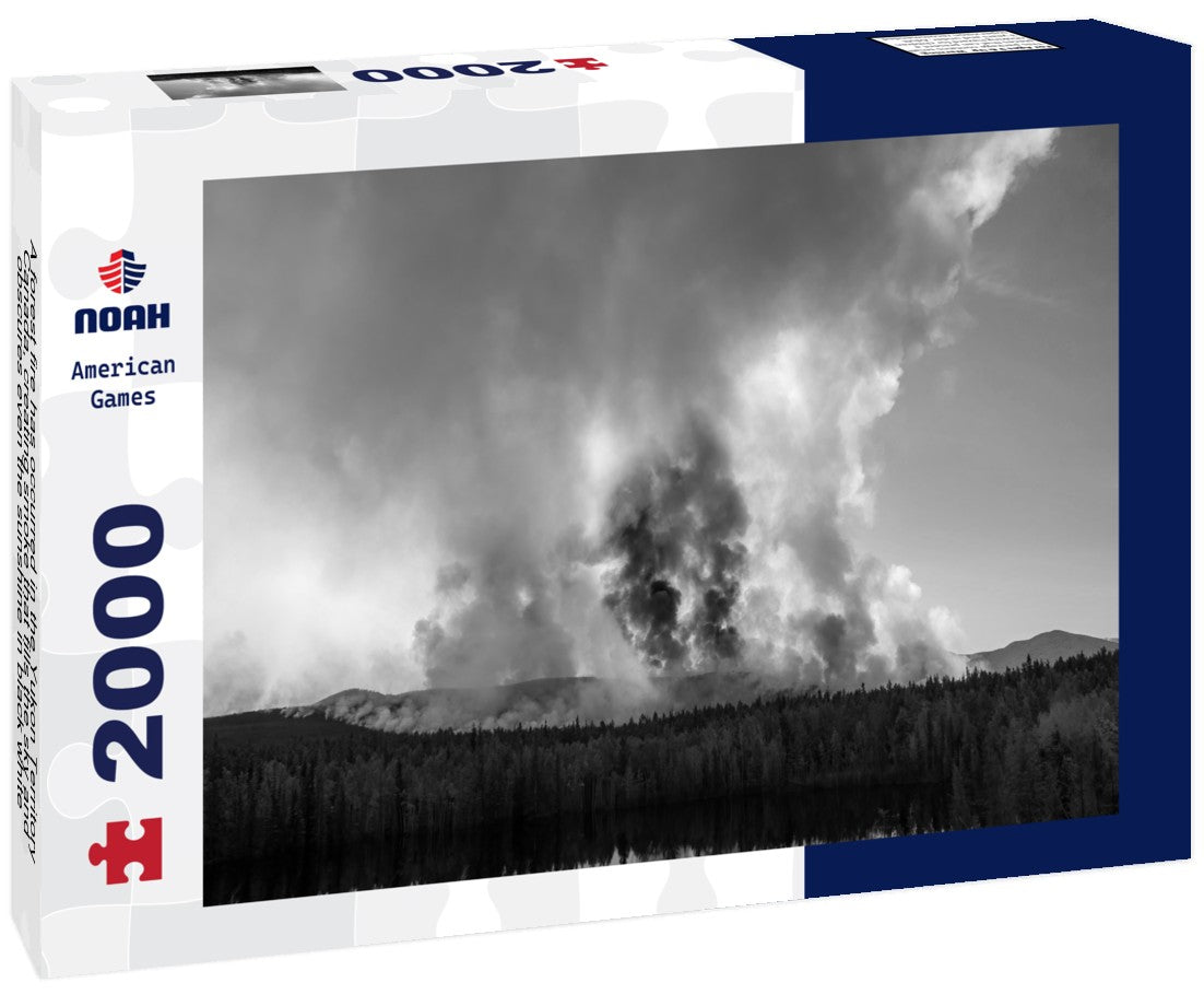 Noah Jigsaw Puzzle A forest fire has occurred in the Yukon Territory, Canada, creating smoke that fills the sky and obscures even the sunshine in black white 2000 pieces