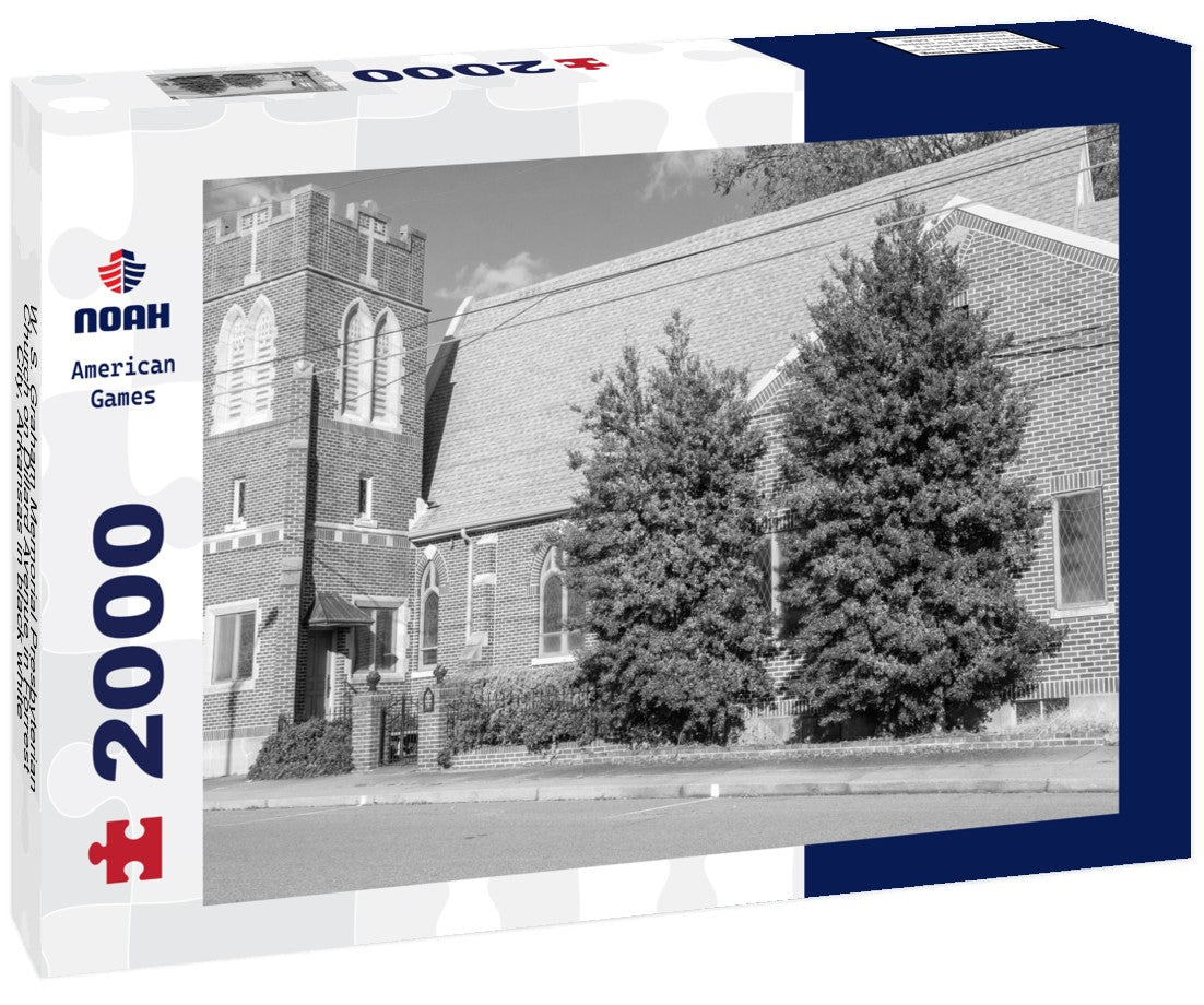 Noah Jigsaw Puzzle W. S. Graham Memorial Presbyterian Church on Dillard Avenue in Forrest City, Arkansas in black white 2000 pieces