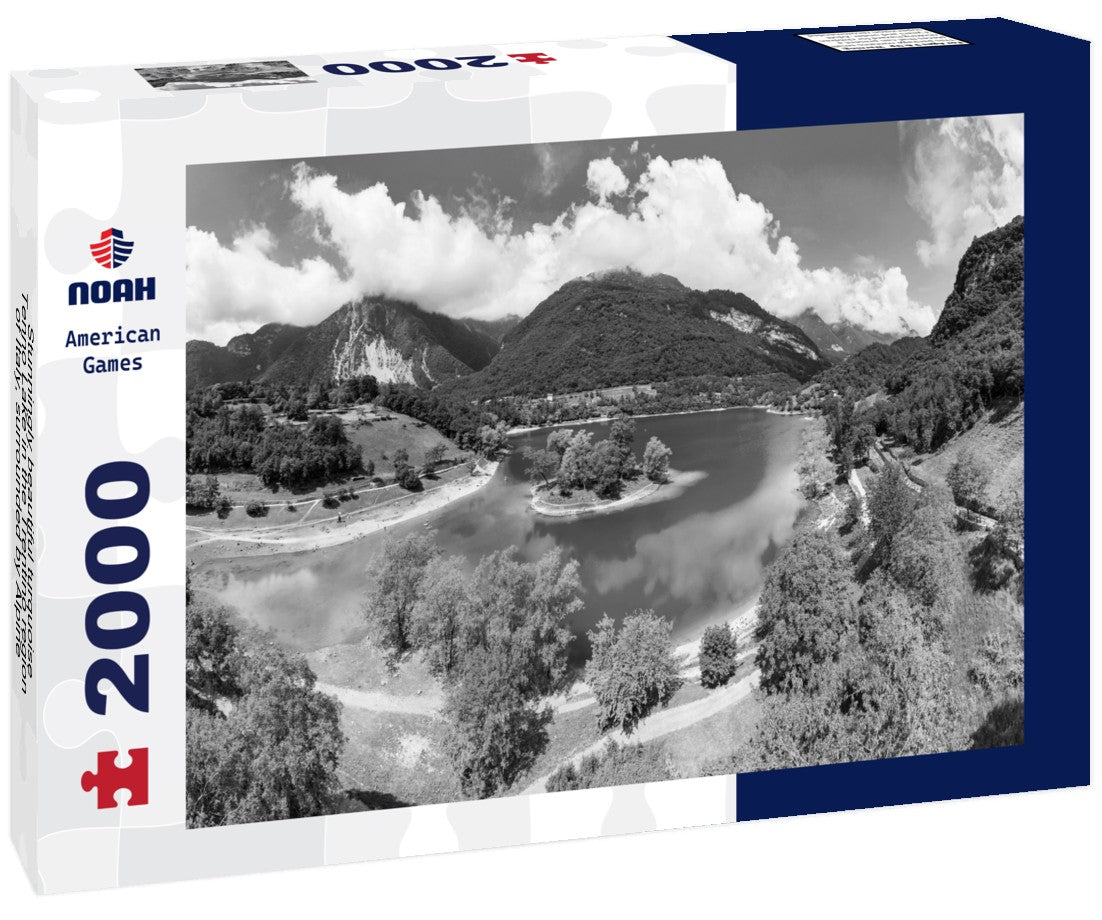 Noah Jigsaw Puzzle Stunningly beautiful turquoise Tenno Lake in the Trentino region of Italy, surrounded by Alpine mountains in black white 2000 pieces