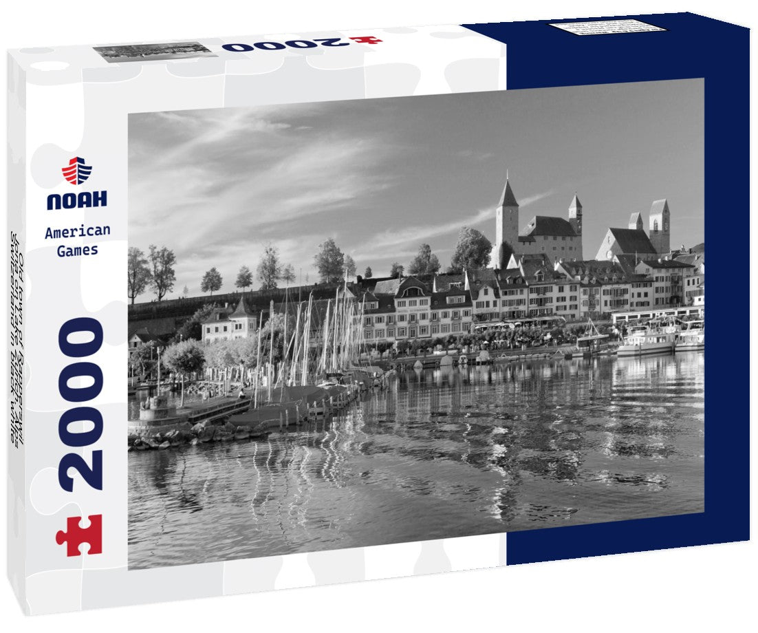 Noah Jigsaw Puzzle Old town of Rapperswil-Jona on Lake Zurich, Alps, Switzerland in black white 2000 pieces