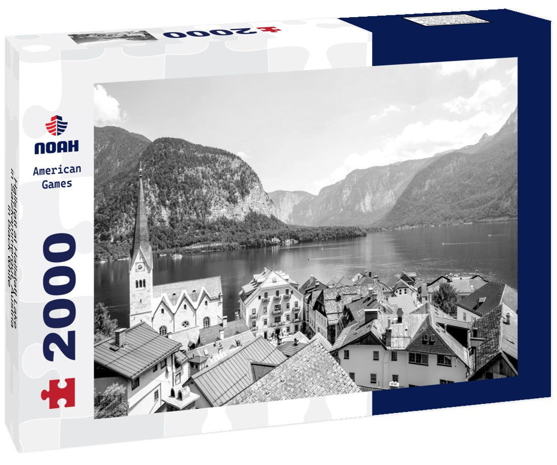 Noah Jigsaw Puzzle Hallstatt at Hallstatt Lake in Salzkammergut, Austria in black white 2000 pieces