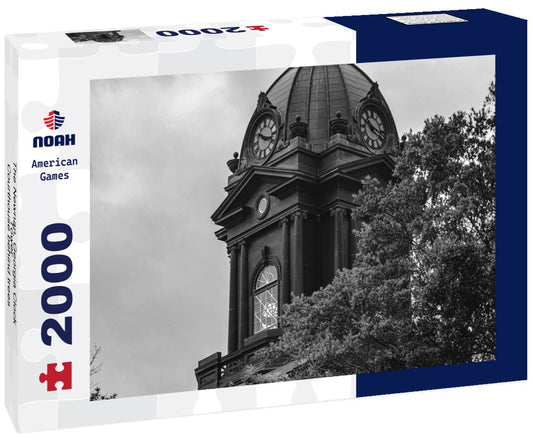 Noah Jigsaw Puzzle The Newnan, Georgia Clock Tower - Courthouse behind trees with blue sky in black white 2000 pieces