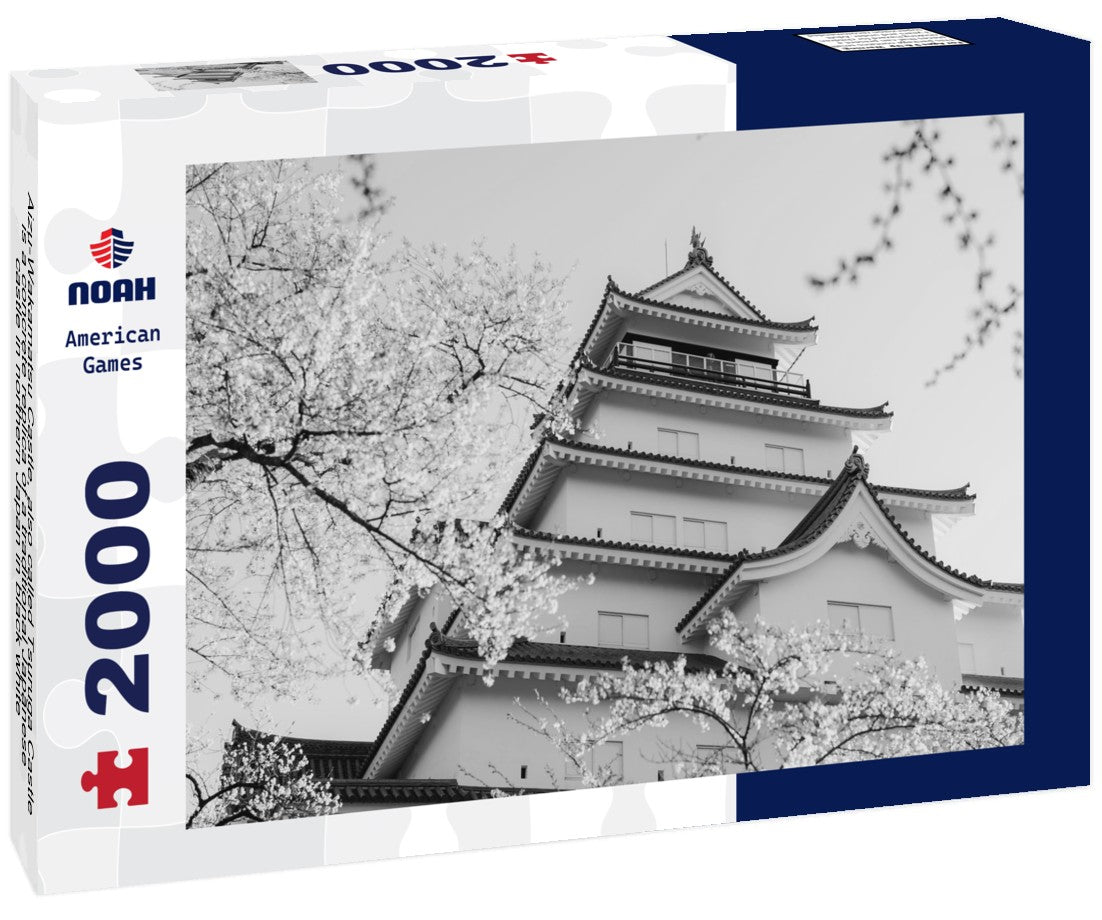 Noah Jigsaw Puzzle Aizu-Wakamatsu Castle, also called Tsuruga Castle, is a concrete replica of a traditional Japanese castle in northern Japan in black white 2000 pieces