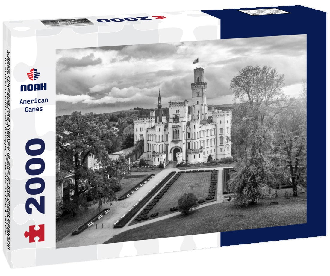 Noah Jigsaw Puzzle Castle Hluboka nad Vltavou is one of the most beautiful castles in Czech Republic. Castle Hluboka nad Vltavou in autumn with red foliage, Czechia in black white 2000 pieces