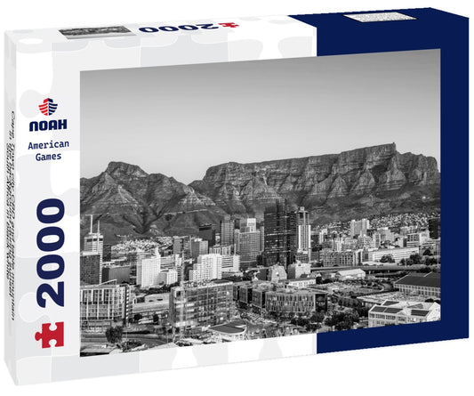 Noah Jigsaw Puzzle Cape Town city CBD and table mountain in the background during sunset, South Africa in black white 2000 pieces