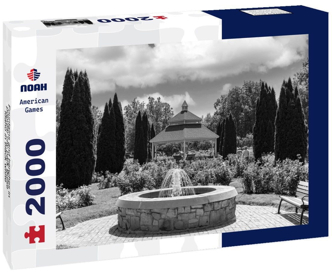 Noah Jigsaw Puzzle Fountains and benches in popular city park Boise Idaho in black white 2000 pieces