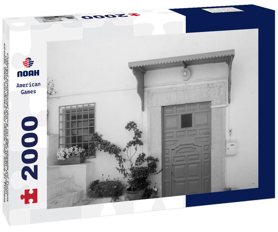Noah Jigsaw Puzzle Colored traditional doors on the streets of Tunisia, old doors in and blue, beautiful white Tunisian streets, blue windows and doors, city tours in Tunisia, Sidi Bou Said view in black white 2000 pieces